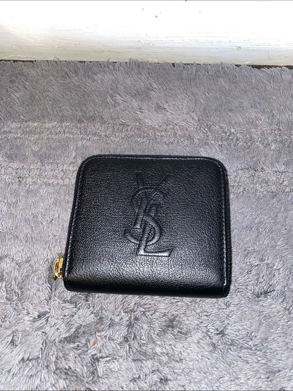 Yves Saint Laurent Black Embossed Logo Zip Card Case